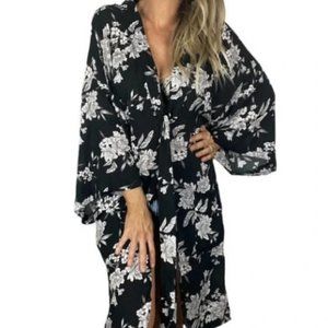 Spiritual Gangster Maya Floral Kimono Duster Robe OS Black Flower Print